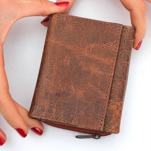 Trifold Leather Wallet Distressed Tan and Spanish Floral