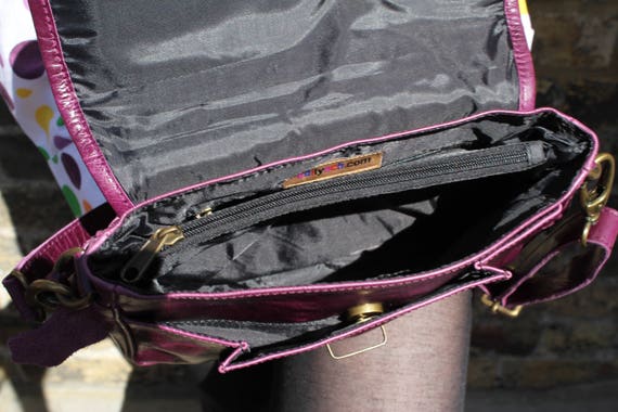 Purple Leather Mini Satchel Bag: Multi Compartment Crossbody