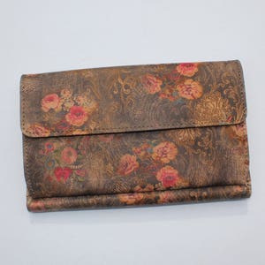 Portefeuille de voyage extra large, Pochette en cuir imprimé floral, Accessoire fait à la main pour elle, Portefeuille de fête, Pochette de mariage, Fleurs sur cuir