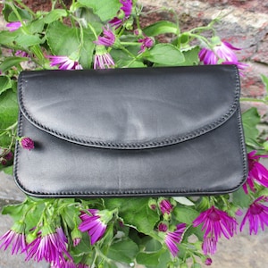 Cartera negra Soft Slim, Cartera larga con múltiples compartimentos, Alemana, Cuero suave, Cartera de embrague, Con solapa, Tarjetas y billetes, Monedero delgado con múltiples espacios