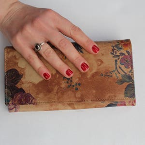 Carteira grande com clipe para jardim de verão, carteira longa de luxo floral, bolsa feita à mão estilo vintage, carteira de embreagem de flores multicoloridas, notas de moedas de cartão