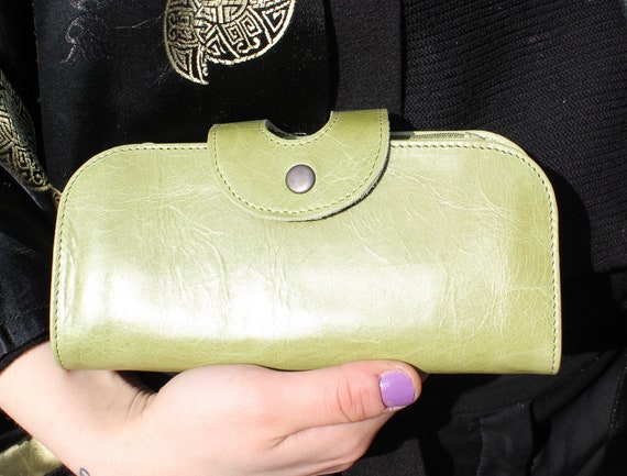 Large Wallet in Apple Green Leather With Multicompartments Etsy