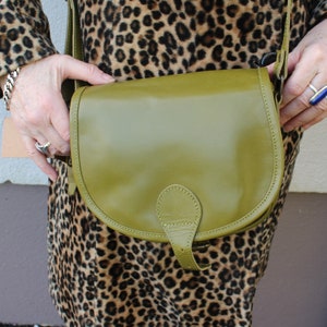 Saddle Bag Medium, Light green leather, Internal zip pocket, Very spacious for medium bag, Avocado green, Apple Green, Shoulder or crossbody image 5