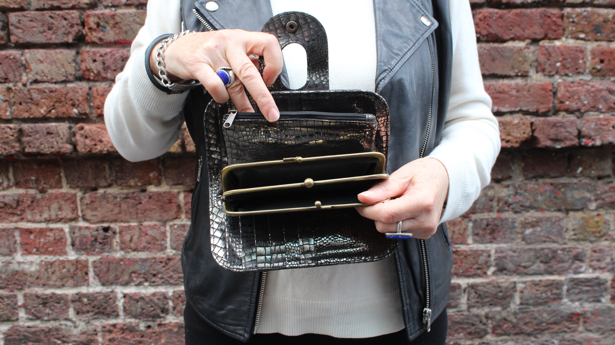 Huge Wallet, Double Clip, Dark Silver, Zip Purse Middle Huge Wallet, Double Clip, Dark Silver, Zip Purse Middle