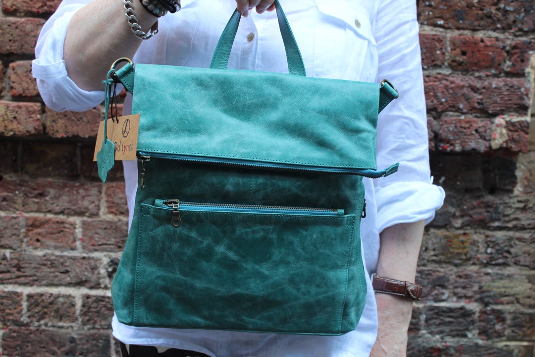 Convertible Cross Body Bag, Multiway Blue Bag, Teal Leather Amelie