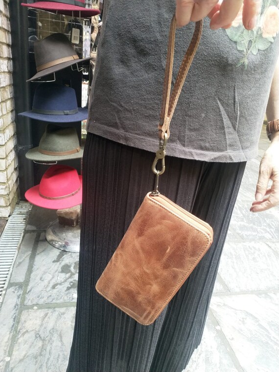 Buy Zip Surround Wallet Distressed Light Brown Dark Tan With