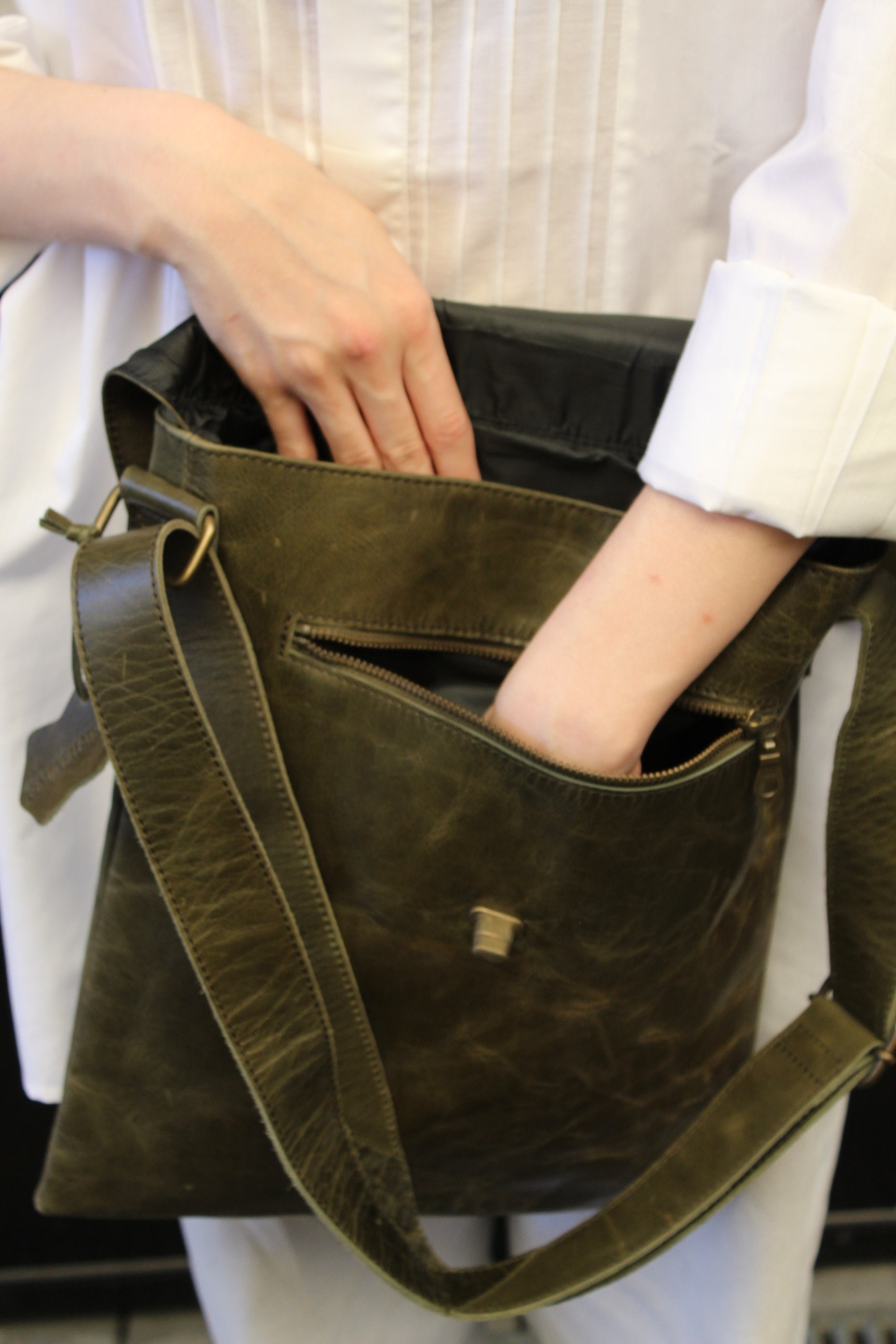 Large Olive Green Twister, Messenger Bag, Front Pocket Under Large Olive Green Twister, Messenger Bag, Front Pocket Under