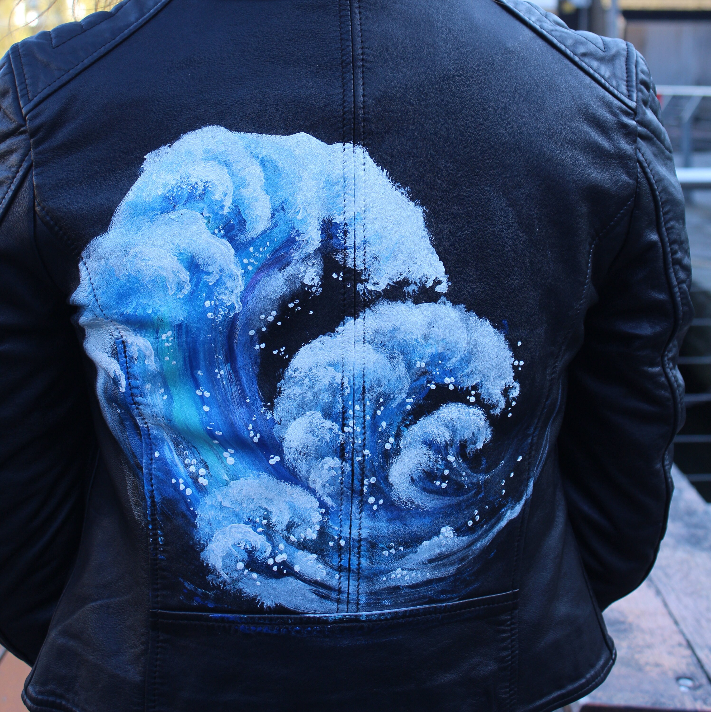 Image of Biker Jacket -Dramatian Waves Handpainted