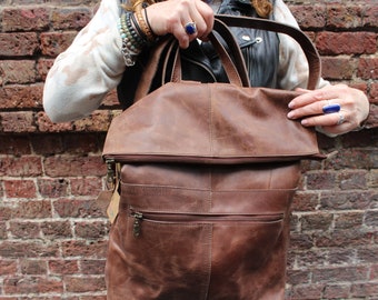 Convertible Leather Backpack: Multiway Rucksack with Zippers & Adjustable Straps, 'Belgian'