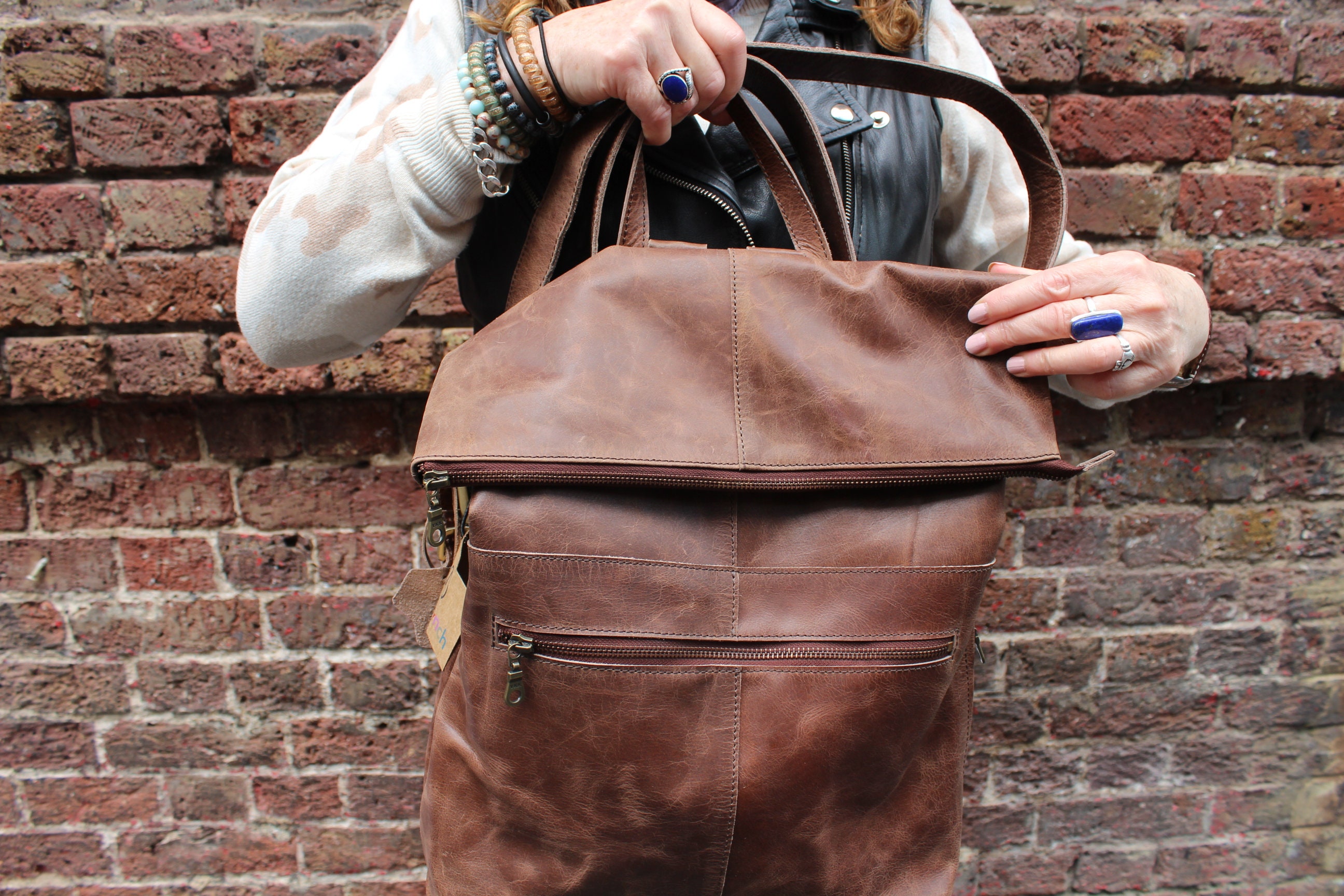 Leather multiway backpack sales