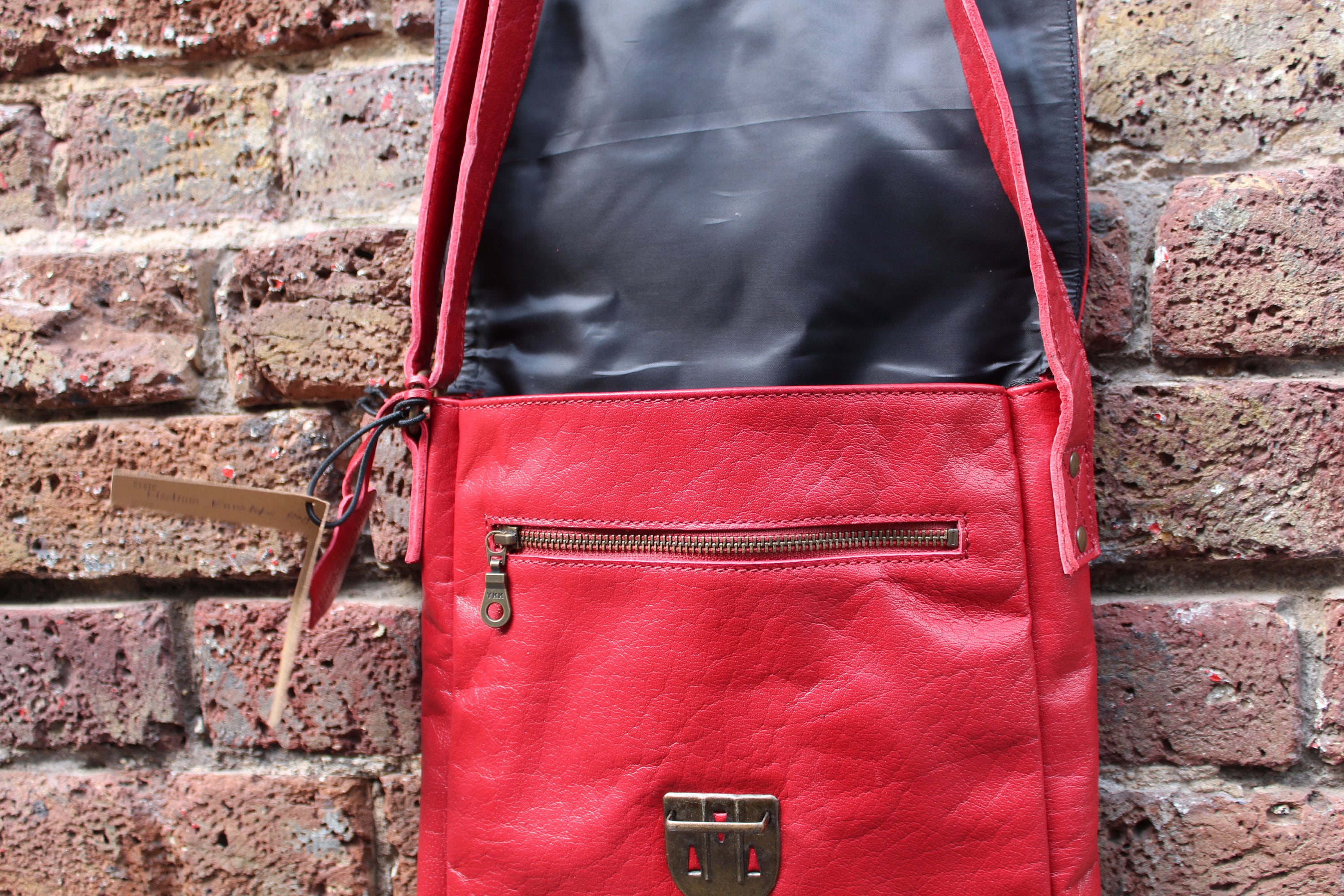 Messenger Bag Medium Envelope Red Leather Attached Zip Purse