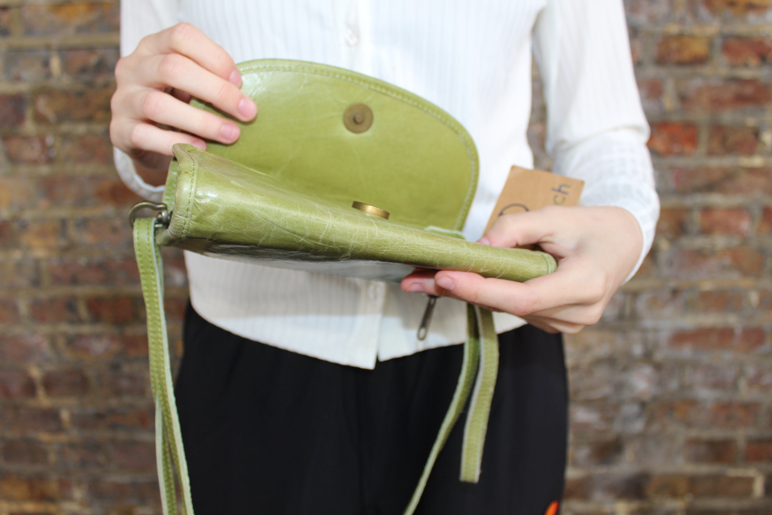 Apple Green Leather Theatre Clutch Bag Convertible Multi-way