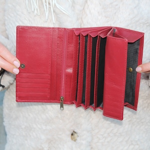 Große rote Leder Brieftasche, Multi Space Clutch Brieftasche, Hellrote Kartenhalter Brieftasche, Notiz Brieftasche, Gesäßtasche, Starkes Leder, Madamzel Geldbörse