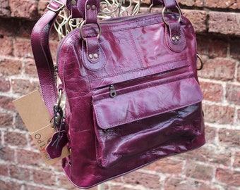 Purple Shoulder Bag: Long Strap, External Pockets, Cross-body Tote