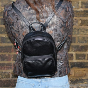 Tiny Round top zipped rucksack, Small backpack black leather, Chic simple backpack, YKK zipped leather pack, Simple backpack adjustable