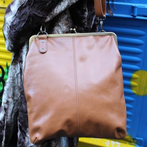 Giant ClipFrame Tan Leather Handmade Bag