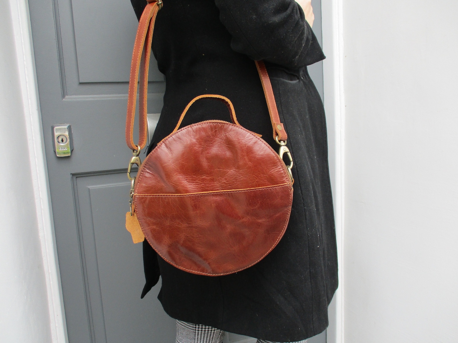 Circular Leather Bag Large Round Tan Smooth Leather Bag - Etsy