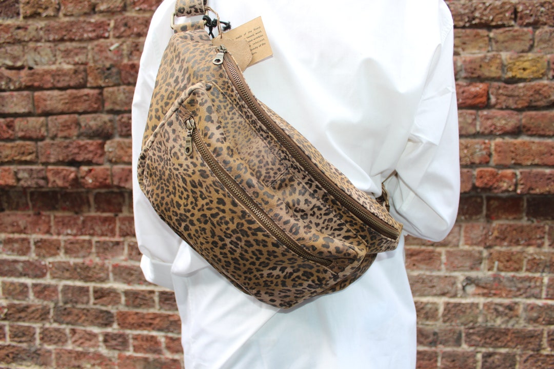 Giant Size Bum Bag Leopard Genuine Leather Ex Large Fanny 