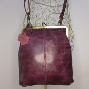 Small Purple Clasp Bag, Crossbody Frame Bag, Retro Style handbag, Internal pocket and long adjustable handle for shoulder bag switch, Malaga