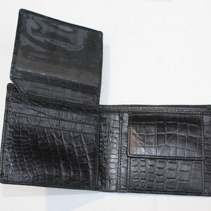 Cartera unisex negra, estilo masculino, zona de monedas, Cartera Alberta Estampado Cocodrilo en Piel Negra, Monedero Estilo Vintage Unisex Hecho a Mano