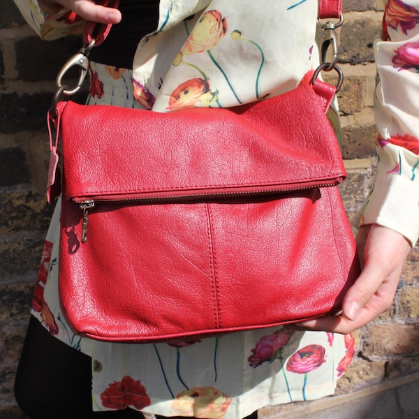 Odilynch Mini Amelie Red Leather Foldover Messenger Bag