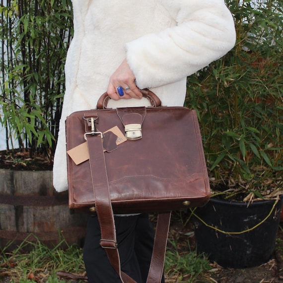 Vintage Style Brown Leather Doctor Bag: Large Gladstone Bag - Etsy