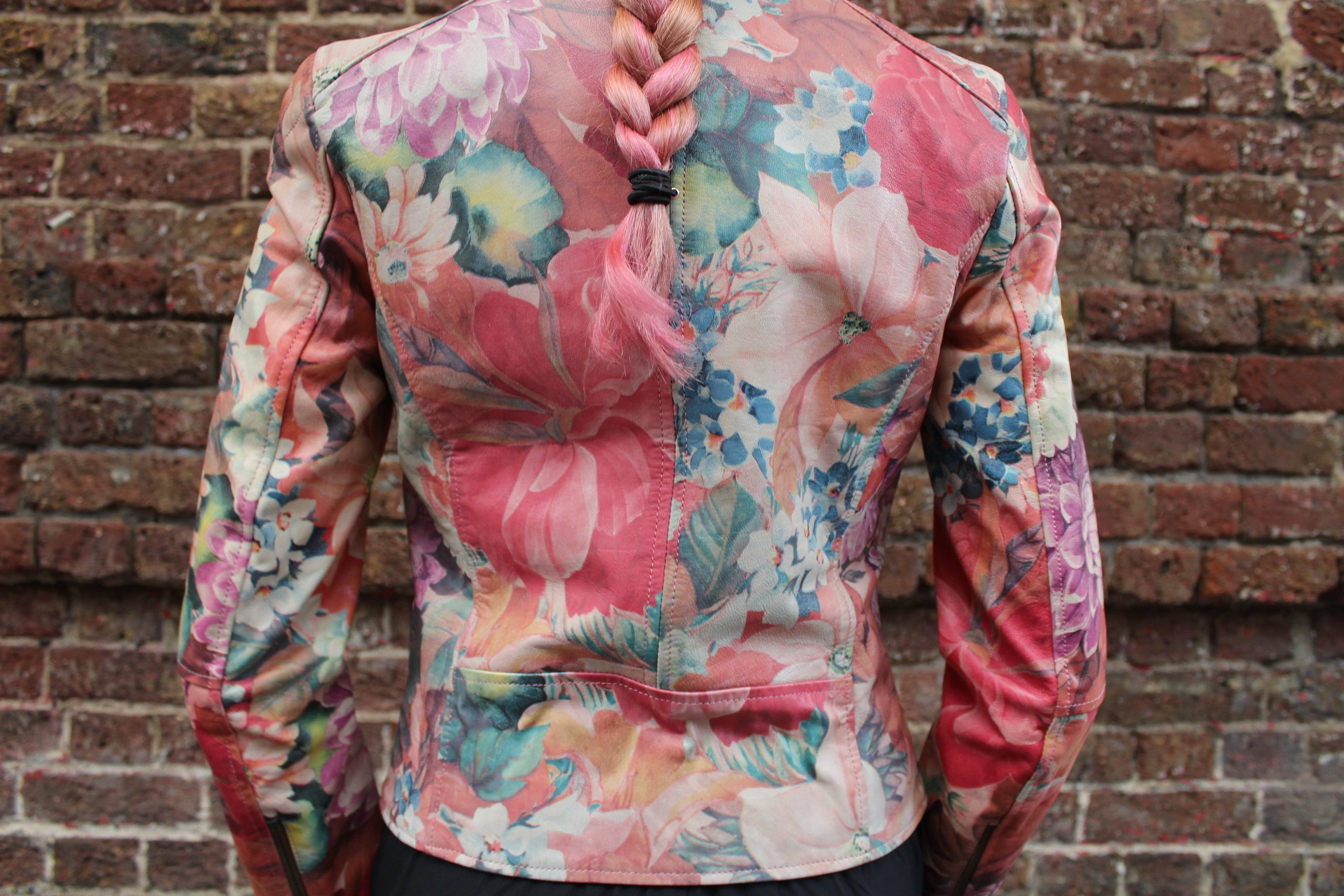 Biker Jacket With French Pink and Blue Art Printed Leather 