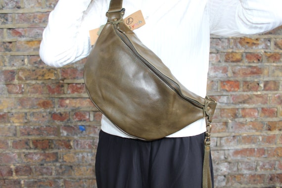 Bum Bag Over Sized Olive Green Leather Fanny Pack Extra 