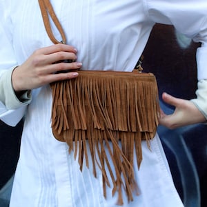 Kleine Umhängetasche, Fransentasche aus Wildleder, kleine Umhängetasche, Mini-Tasche im Western-Stil, kleine Umhängetasche