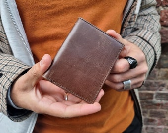 Dark Brown Leather Cardholder with external Pocket | Handmade Small wallet Unisex Gift Idea | Oyster and travel Purse