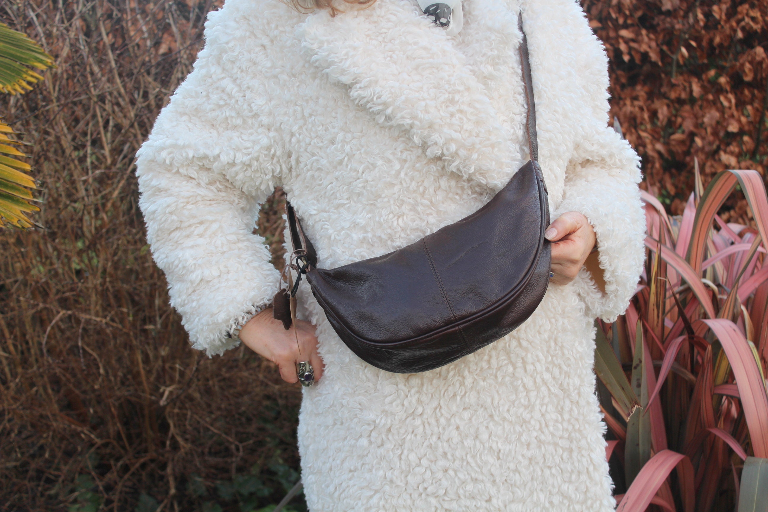 Leather Crescent Chest Bag: Dark Brown Hobo Crossbody 'bobby