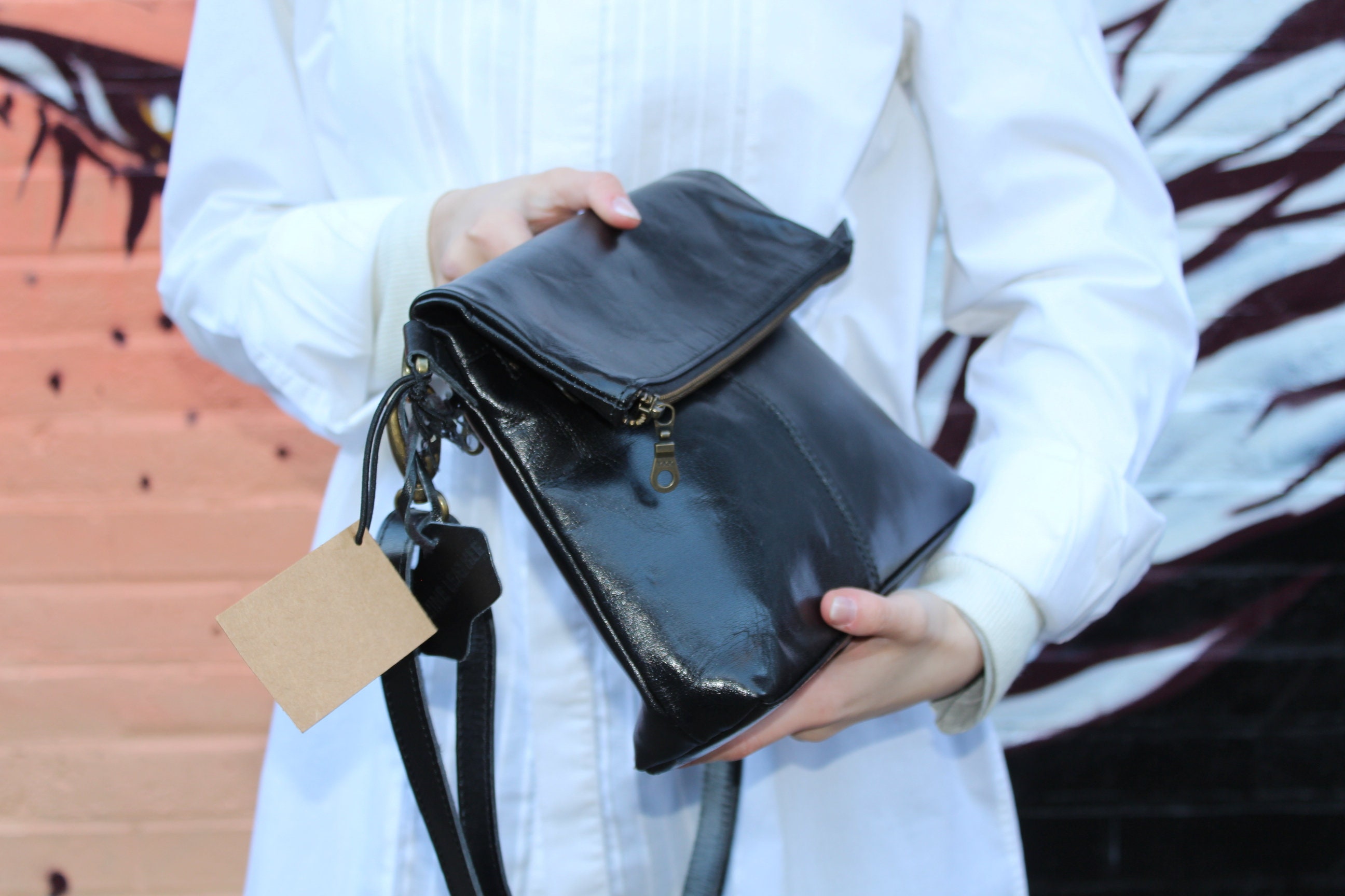 Mini leather title bag with pocket detail hotsell