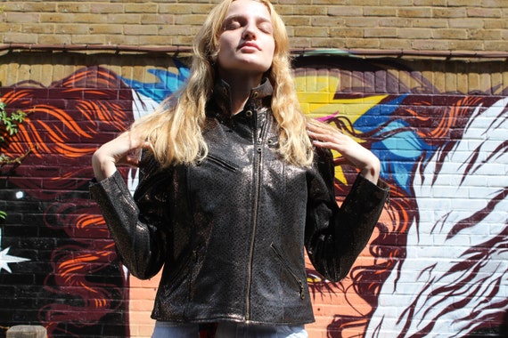 Biker Dark Silver Textured Leather, Motorbike Jacket, Zipped Biker Dark Silver Textured Leather, Motorbike Jacket, Zipped
