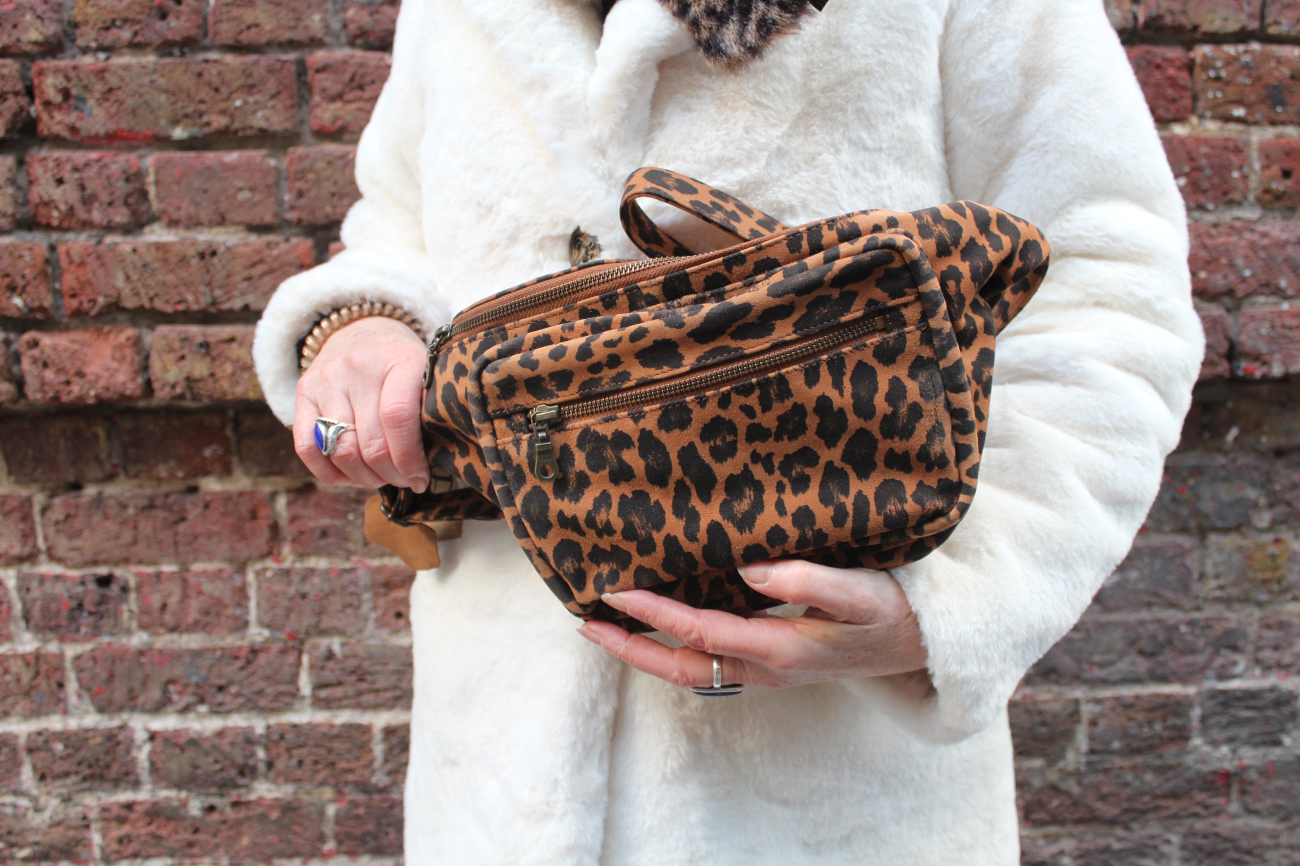 Giant Size Bum Bag Leopard Genuine Leather Ex Large Fanny 