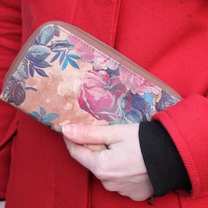 Großes Portemonnaie Floral 14 Bedrucktes Leder, Großes Portemonnaie groß, Mehrere Fächer Portemonnaie, Echtes Leder, Mehrere Kartenfächer