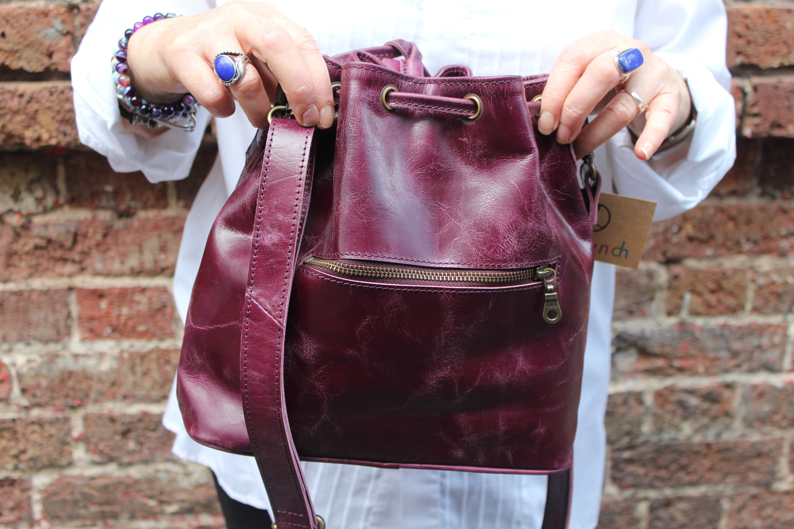 Bucket Bag Purple Drawstring Handbag With Front Pocket Internal Pockets Stiff Leather Hard Leather Bag Bucket Purse Medium Small Purse Etsy Ireland