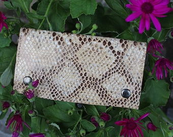 Estuche para tabaco de piel con estampado de serpiente: tarjetero con múltiples cremalleras