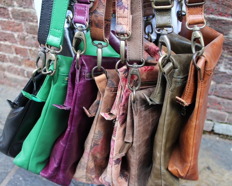 Odilynch Amelie, Tan smooth Leather Bag, Adjustable Messenger, Shoulder Bag, Cross-body, Foldover Zip Bag image 10