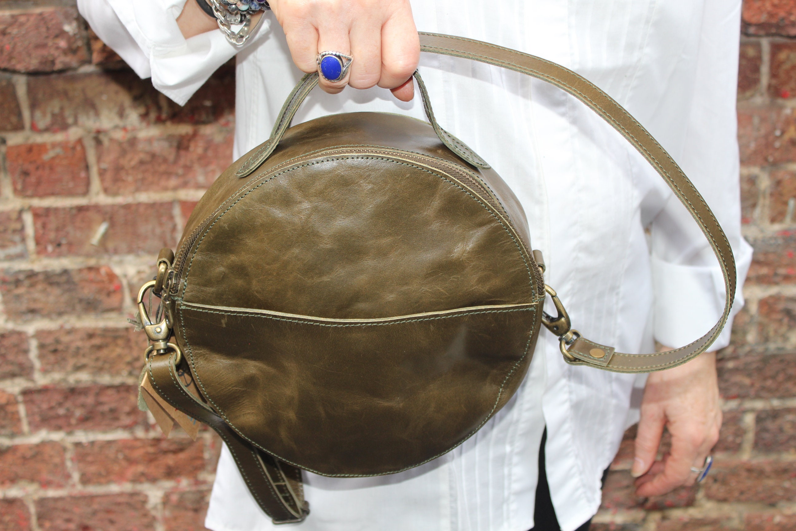 MC Light Olive Green purse handbag Baguette Envelope style magnet clasp  Leather?
