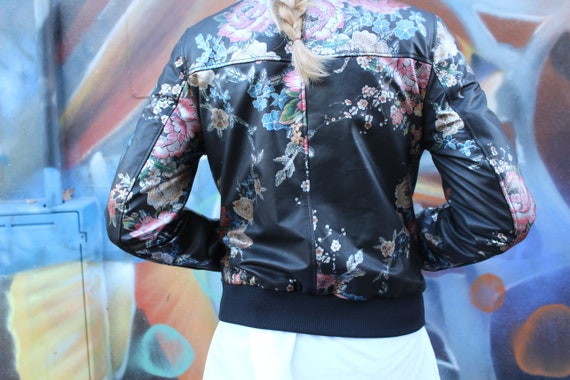 Handmade Floral Leather Bomber Jacket: Japanese Print, Size 12 - Etsy