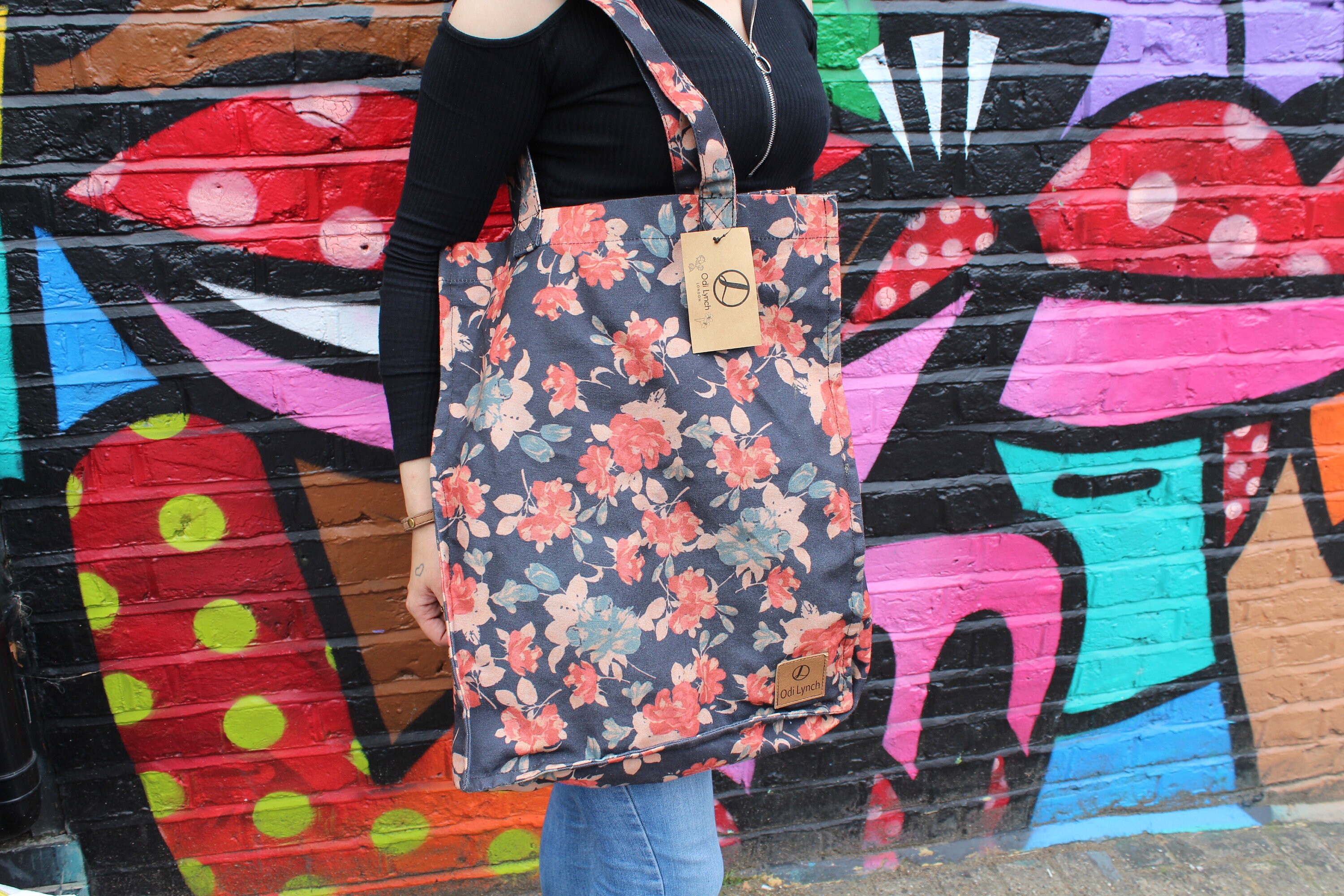 Vegan Floral Print Polycanvas Bold Flower Print Detachable ...