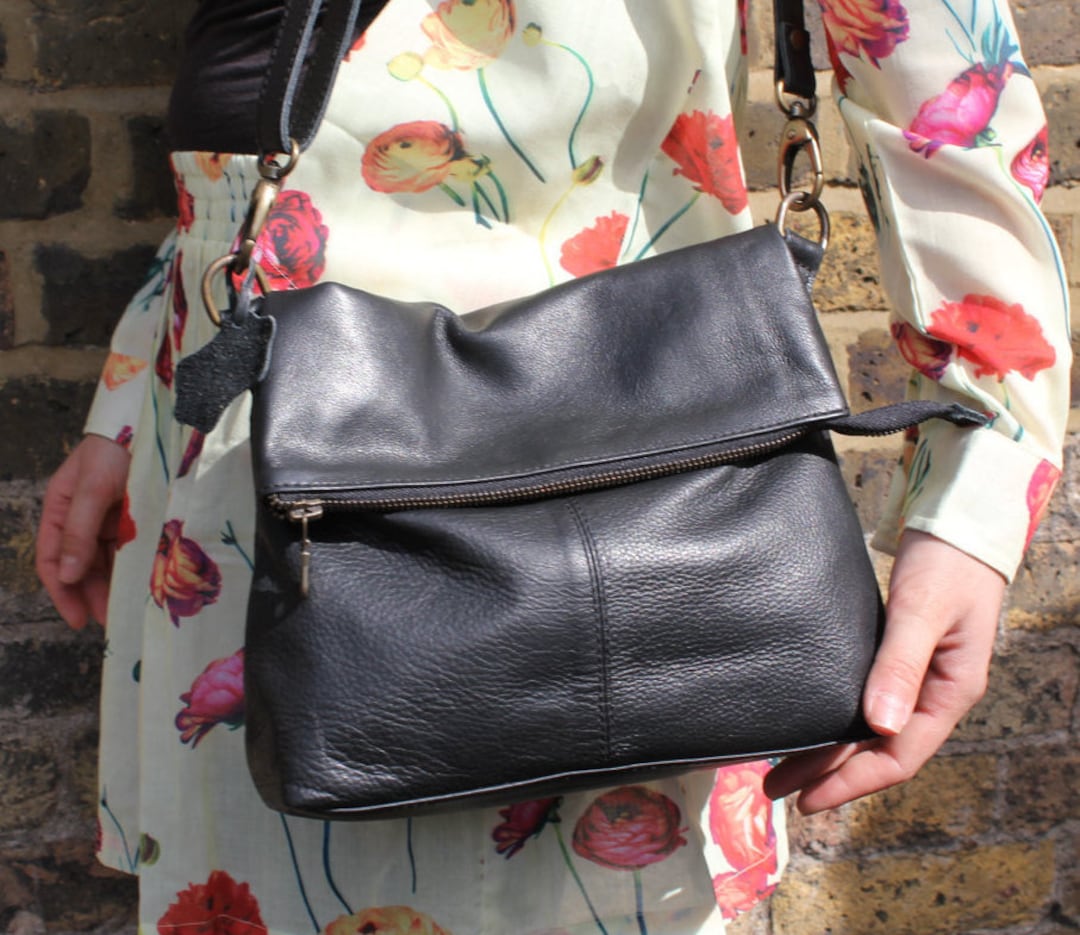 Mini Amelie Black Leather Foldover Messenger Bag Multiway photo