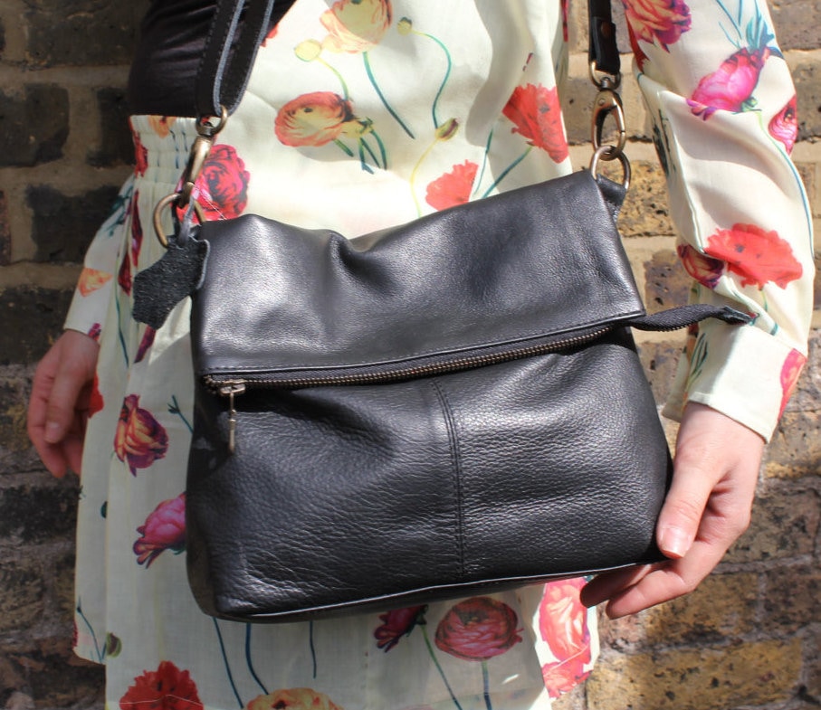 Mini Amelie Black Leather Foldover Messenger Bag Multiway - Etsy UK