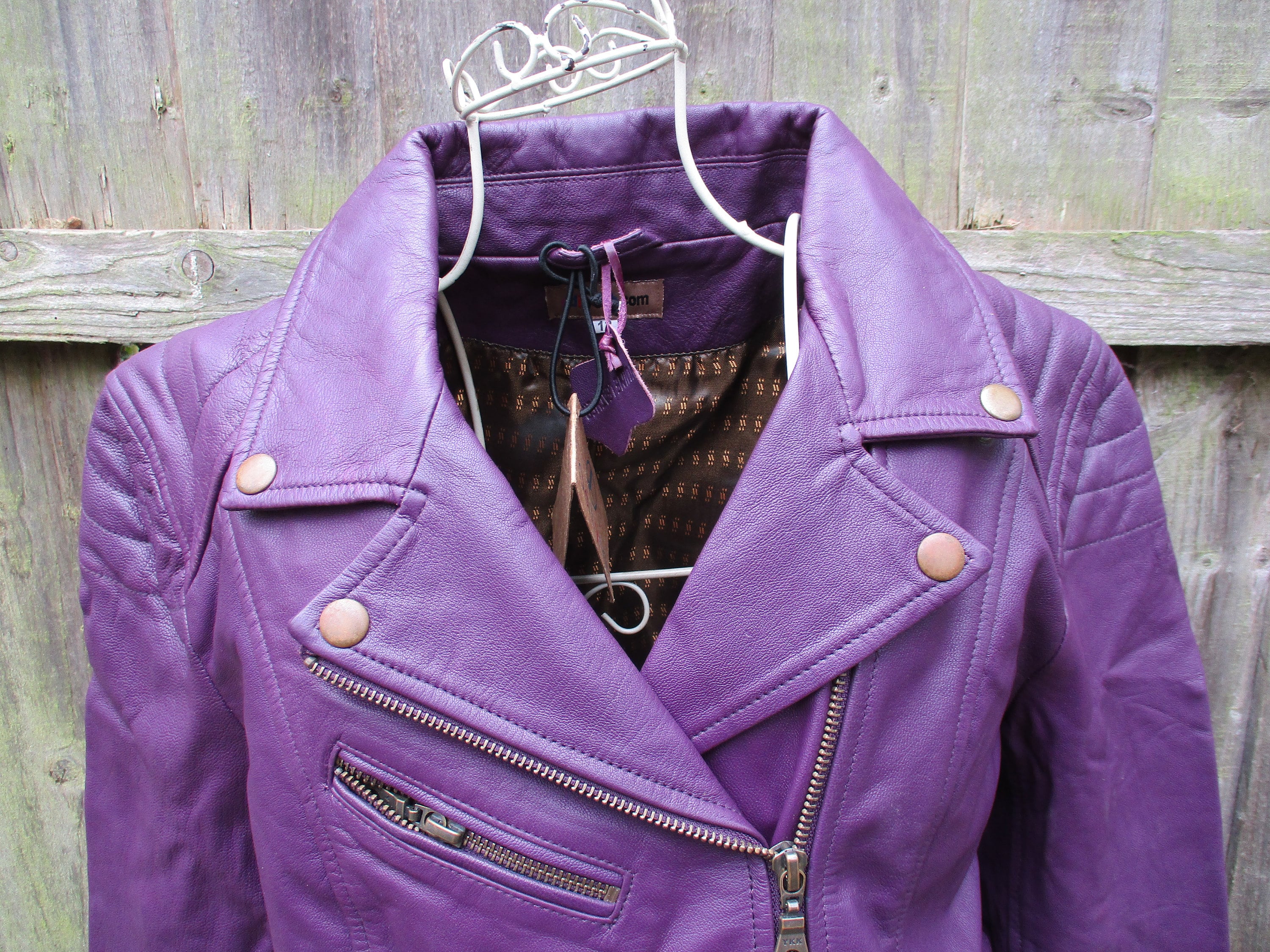 Biker Jacket Artisan Purple Genuine Leather in Vintage Style Biker Jacket Artisan Purple Genuine Leather in Vintage Style