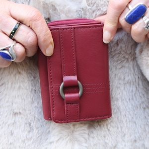 Cartera pequeña de cuero rojo, Monedero Billetes + Tarjetero, Cartera triple de cuero rojo, Cartera pequeña de bolsillo, Bonita cartera con detalle de anilla