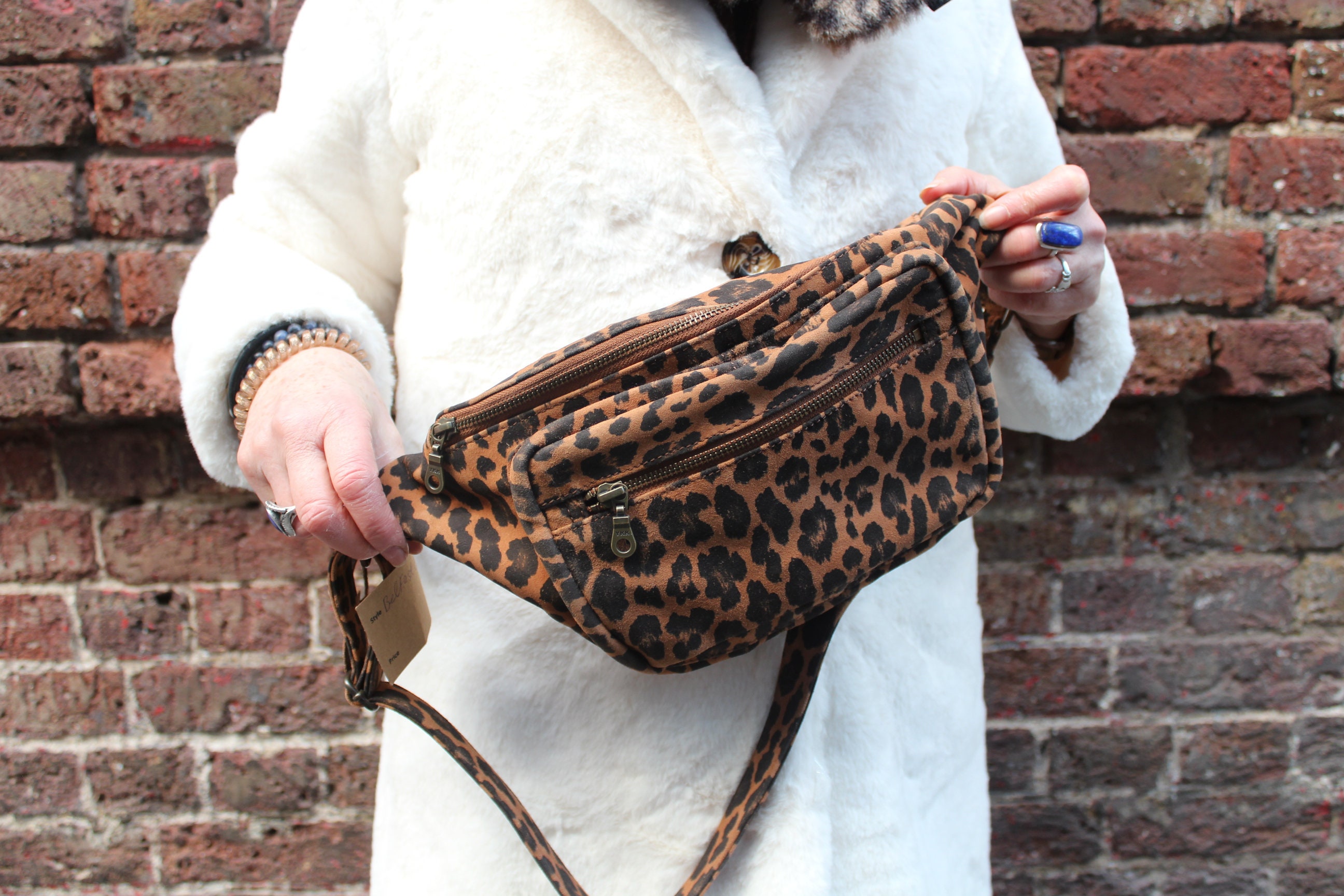 Giant Size Bum Bag Leopard Genuine Leather Ex Large Fanny 