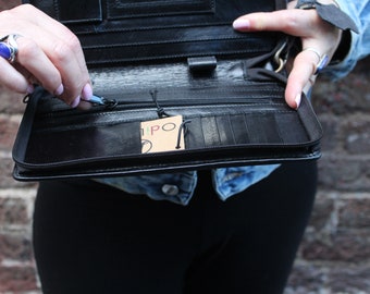 Clutch Black Leather, Extra Large Unisex Black Zip Surround Wallet