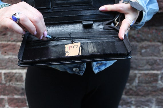 Clutch Black Leather, Extra Large Unisex Black Zip Surround Wallet