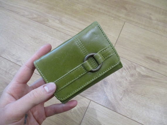 Apple Green Leather Small Wallet With Ring Multi-compartment 