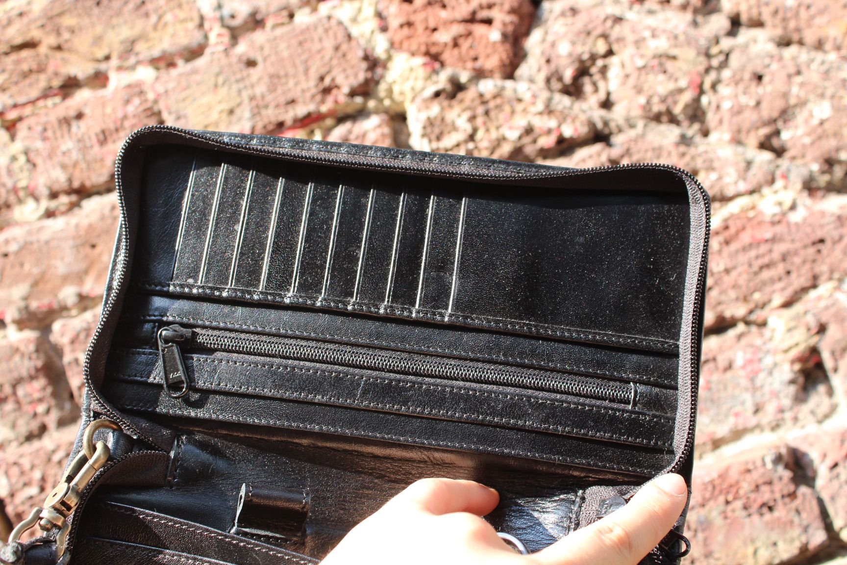 Clutch Black Leather, Extra Large Unisex Black Zip Surround Wallet